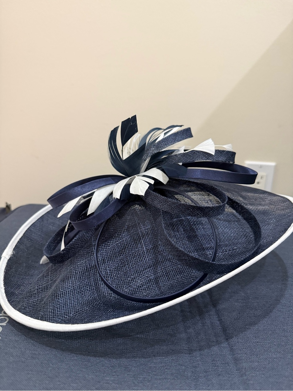 Navy and White Women's Sinamay Fascinator Hat
